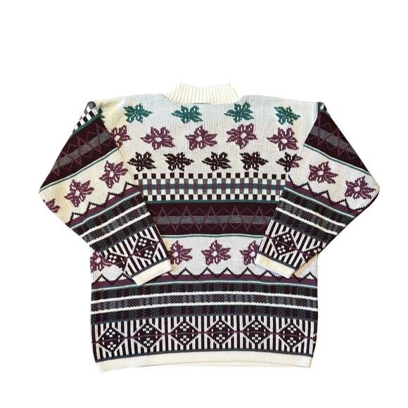VTG Bay Point Threads LS Mock Turtleneck Sweater, Purple, Green, Cream, Sz Med - Picture 2 of 2